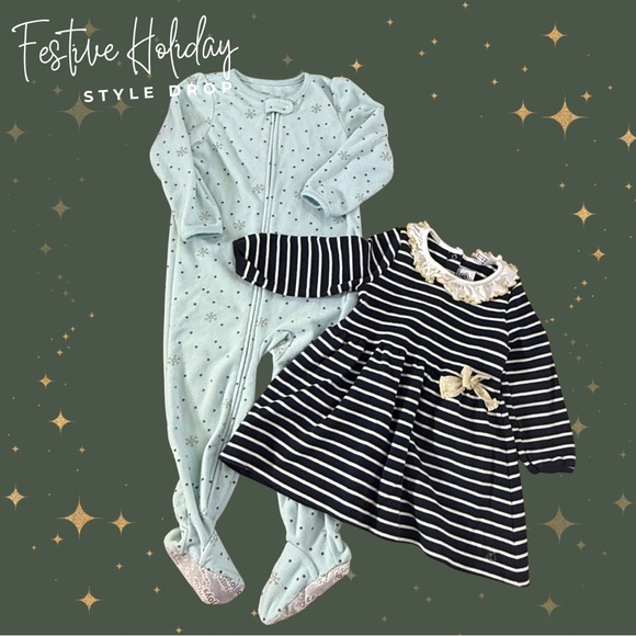 Carter's Other - Baby Girls Petit Bateau Dress Carter’s Holiday Sleeper 24M Baby Outfit Bundle